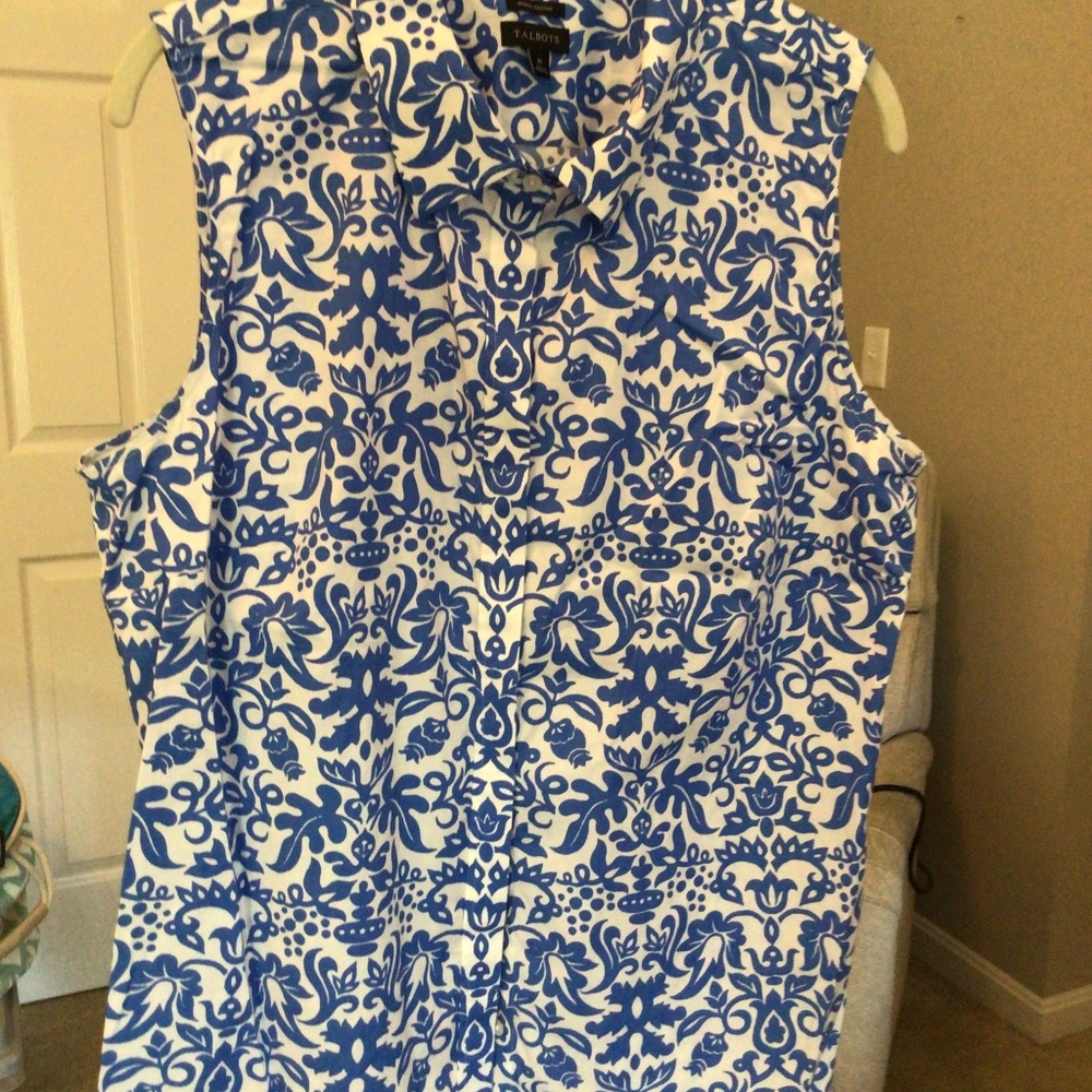 Talbots Sleeveless Printed Top, Sz 16, Ocean Blue